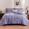 imageDOWNCOOL 7 Pieces Grey Queen Comforter Set Pintuck Bed in A Bag Queen Pinch Pleat Bed Set Soft Microfiber All Season Bedding Set with Sheets Pillowcases ampamp ShamsLavender Purple