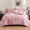 imageDOWNCOOL 7 Pieces Grey Queen Comforter Set Pintuck Bed in A Bag Queen Pinch Pleat Bed Set Soft Microfiber All Season Bedding Set with Sheets Pillowcases ampamp ShamsPink