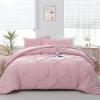 imageDOWNCOOL Twin Comforter Set  2Piece Cute Pinch Pleat Bed Set All Season Soft Fluffy Pintuck Bedding Comforter Sets Lightweight Down Alternative Pink Comforter Twin ampamp 1 PillowcasePink