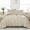 imageDOWNCOOL Twin Comforter Set  2Piece Cute Pinch Pleat Bed Set All Season Soft Fluffy Pintuck Bedding Comforter Sets Lightweight Down Alternative Pink Comforter Twin ampamp 1 PillowcaseBeige