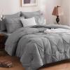 imageDOWNCOOL 7 Pieces Grey Queen Comforter Set Pintuck Bed in A Bag Queen Pinch Pleat Bed Set Soft Microfiber All Season Bedding Set with Sheets Pillowcases ampamp ShamsGrey
