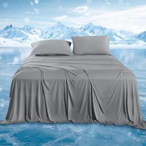 imageDOWNCOOL Cooling Sheets Queen Cooling Bed Sheets for Hot Sleepers and Night Sweats QMaxampgt04 15quot Deep Pocket with Elastic 4Piece Soft ampamp Breathable Summer Queen Sheet Set BlueGrey