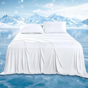 imageDOWNCOOL Cooling Sheets Queen Cooling Bed Sheets for Hot Sleepers and Night Sweats QMaxampgt04 15quot Deep Pocket with Elastic 4Piece Soft ampamp Breathable Summer Queen Sheet Set BlueWhite