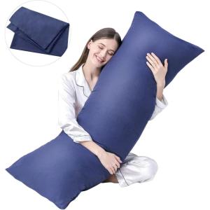 imageDOWNCOOL Luxury Full Body Pillow Insert with Fiber Cover  Ultra Soft Body Pillow for Sleeping  Breathable Long Bed Pillow Insert 20quotx54quotPink with CoverBlue
