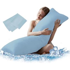 imageDOWNCOOL Luxury Full Body Pillow Insert with Fiber Cover  Ultra Soft Body Pillow for Sleeping  Breathable Long Bed Pillow Insert 20quotx54quotPink with CoverCoolingblue
