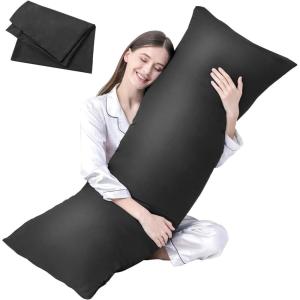 imageDOWNCOOL Luxury Full Body Pillow Insert with Fiber Cover  Ultra Soft Body Pillow for Sleeping  Breathable Long Bed Pillow Insert 20quotx54quotPink with CoverBlack