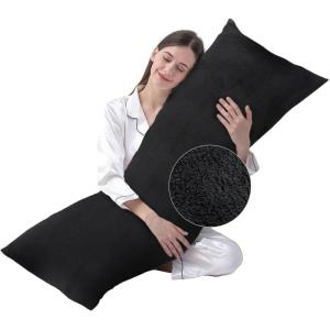 imageDOWNCOOL Luxury Full Body Pillow Insert with Fiber Cover  Ultra Soft Body Pillow for Sleeping  Breathable Long Bed Pillow Insert 20quotx54quotPink with CoverFaux Furblack