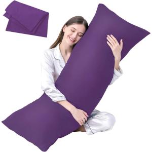 imageDOWNCOOL Luxury Full Body Pillow Insert with Fiber Cover  Ultra Soft Body Pillow for Sleeping  Breathable Long Bed Pillow Insert 20quotx54quotPink with CoverPurple