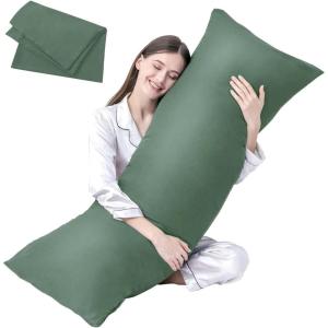 imageDOWNCOOL Luxury Full Body Pillow Insert with Fiber Cover  Ultra Soft Body Pillow for Sleeping  Breathable Long Bed Pillow Insert 20quotx54quotPink with CoverSage Green