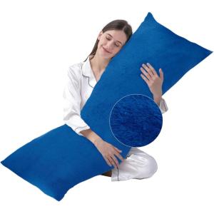 imageDOWNCOOL Luxury Full Body Pillow Insert with Fiber Cover  Ultra Soft Body Pillow for Sleeping  Breathable Long Bed Pillow Insert 20quotx54quotPink with CoverFaux Furblue