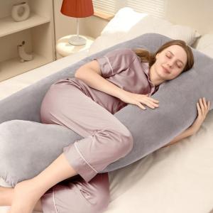 imageDOWNCOOL Pregnancy Pillow U Shaped Body Pillow for Pregnancy 55 Inch Grey Maternity Pillow with Removable Cover for SleepingSupport for Back HIPS Legs Belly