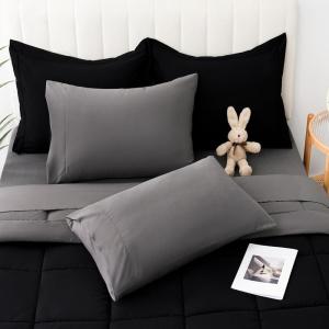 imageDOWNCOOL Queen Comforter Set 7Pcs Bedding Sets Queen Purple All Season Down Alternative Bed in a Bag Queen with Comforter Flat Sheet Fitted Sheet 2 Pillow Shams ampamp 2 PillowcasesBlackGrey