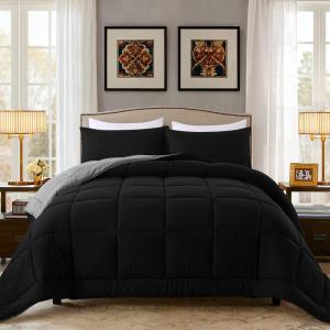imageDOWNCOOL Queen Comforter Set All Season Queen Bed Set with 2 Pillow Cases3 Pieces Bedding Sets Queen Down Alternative Black Comforters Queen Size88quotx90quotBlackGrey