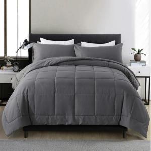 imageDOWNCOOL Queen Comforter Set All Season Queen Bed Set with 2 Pillow Cases3 Pieces Bedding Sets Queen Down Alternative Black Comforters Queen Size88quotx90quotGrey