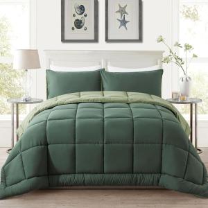 imageDOWNCOOL Queen Comforter Set All Season Queen Bed Set with 2 Pillow Cases3 Pieces Bedding Sets Queen Down Alternative Black Comforters Queen Size88quotx90quotDouble Green