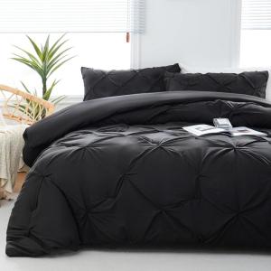 imageDOWNCOOL Twin Comforter Set  2Piece Cute Pinch Pleat Bed Set All Season Soft Fluffy Pintuck Bedding Comforter Sets Lightweight Down Alternative Pink Comforter Twin ampamp 1 PillowcaseBlack