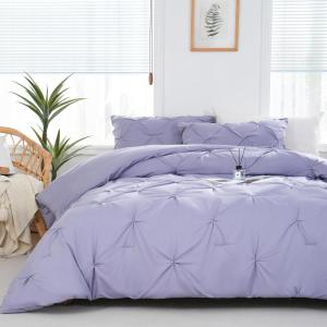 imageDOWNCOOL Twin Comforter Set  2Piece Cute Pinch Pleat Bed Set All Season Soft Fluffy Pintuck Bedding Comforter Sets Lightweight Down Alternative Pink Comforter Twin ampamp 1 PillowcaseLavender Purple