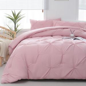 imageDOWNCOOL Twin Comforter Set  2Piece Cute Pinch Pleat Bed Set All Season Soft Fluffy Pintuck Bedding Comforter Sets Lightweight Down Alternative Pink Comforter Twin ampamp 1 PillowcasePink