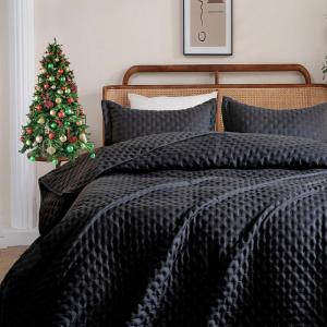 imageDOWNCOOL Black Queen Quilt Bedding Set 3 Pieces Soft Lightweight Bedspread Coverlet Ultrasonic Microfiber Quilt Set All Season Queen Size Quilt90quotx96quot ampamp 2 Pillow Shams20quotx26quot2quot02 Black