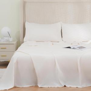 imageDOWNCOOL King Size Sheets Set Cooling Cooling Bed Sheets for Hot Sleepers QMaxgt04 15 Deep Pocket 4Piece Cream White King Sheet Set