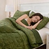 image:imageDOWNCOOL Velvet Quilt Set Queen Size 3 Pieces Soft Lightweight Quilted Velvet Bedspread Coverlet Bedding with 2 Pillow Shams for All Season Olive GreenOlive Green