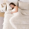 image:imageDOWNCOOL Velvet Quilt Set Queen Size 3 Pieces Soft Lightweight Quilted Velvet Bedspread Coverlet Bedding with 2 Pillow Shams for All Season Olive GreenCream White