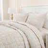 image:imageDOWNCOOL Velvet Quilt Set Queen Size 3 Pieces Soft Lightweight Quilted Velvet Bedspread Coverlet Bedding with 2 Pillow Shams for All Season Olive GreenCream White