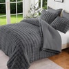 image:imageDOWNCOOL 2in1 Faux Rabbit Fur Queen Comforter Set 6 Piece Pink Fluffy Bedding Set with Detachable Plush Blanket and Comforter Includes 2 Pillow Shams amp CasesAll SeasonGrey