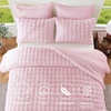 image:imageDOWNCOOL 2in1 Faux Rabbit Fur Queen Comforter Set 6 Piece Pink Fluffy Bedding Set with Detachable Plush Blanket and Comforter Includes 2 Pillow Shams amp CasesAll SeasonPink
