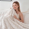 image:imageDOWNCOOL 2in1 Faux Rabbit Fur Queen Comforter Set 6 Piece Pink Fluffy Bedding Set with Detachable Plush Blanket and Comforter Includes 2 Pillow Shams amp CasesAll SeasonWhite