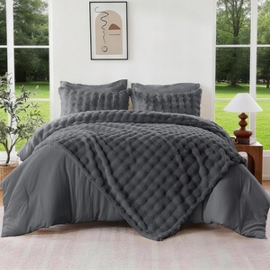 image:imageDOWNCOOL 2in1 Faux Rabbit Fur Queen Comforter Set 6 Piece Pink Fluffy Bedding Set with Detachable Plush Blanket and Comforter Includes 2 Pillow Shams amp CasesAll SeasonGrey