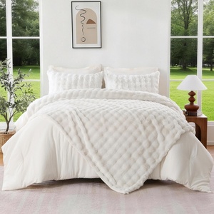 image:imageDOWNCOOL 2in1 Faux Rabbit Fur Queen Comforter Set 6 Piece Pink Fluffy Bedding Set with Detachable Plush Blanket and Comforter Includes 2 Pillow Shams amp CasesAll SeasonWhite